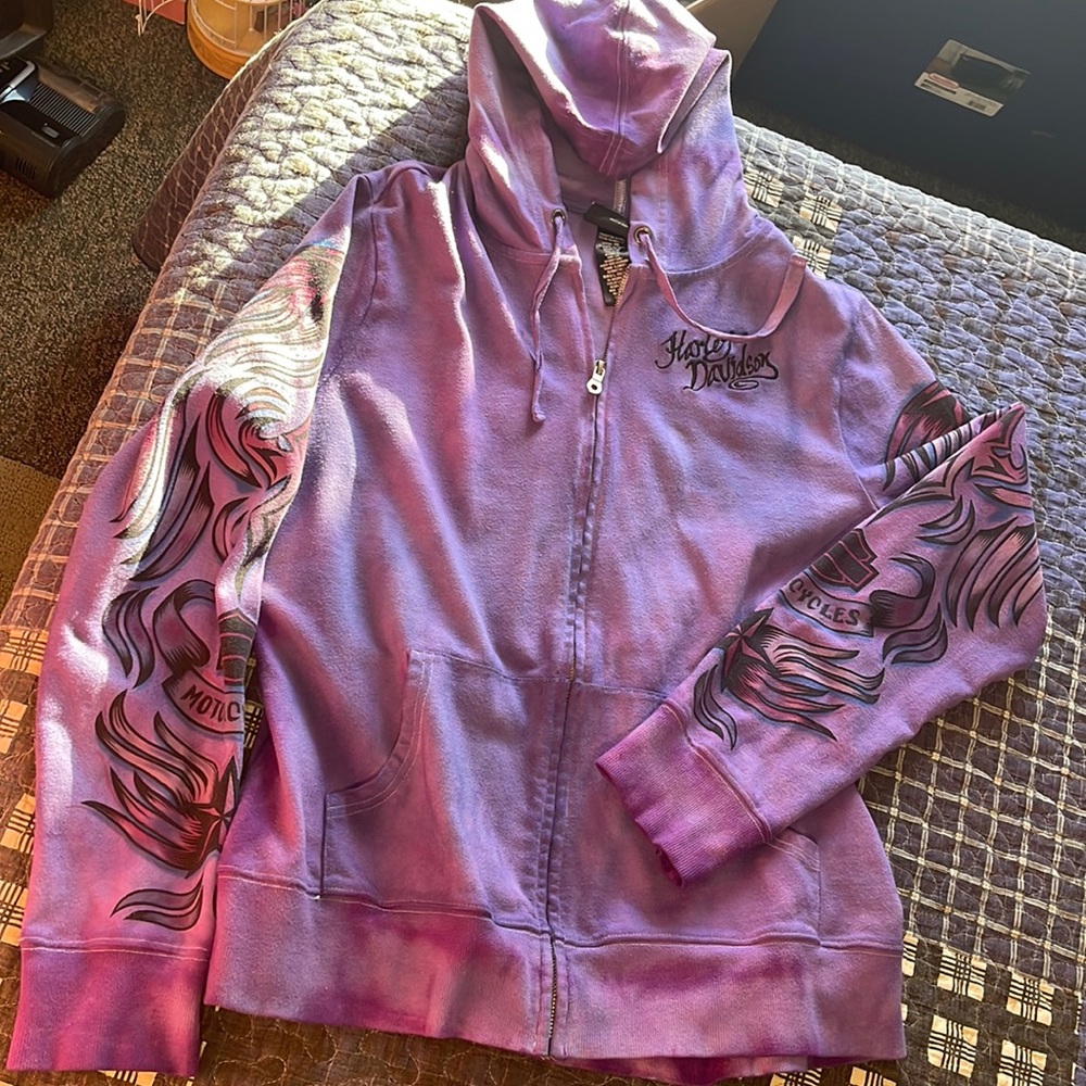 Tye dyed purple Harley Davidson sweat jacket